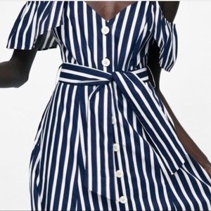 NWOT Zara Navy Striped Button Front Summer Dress